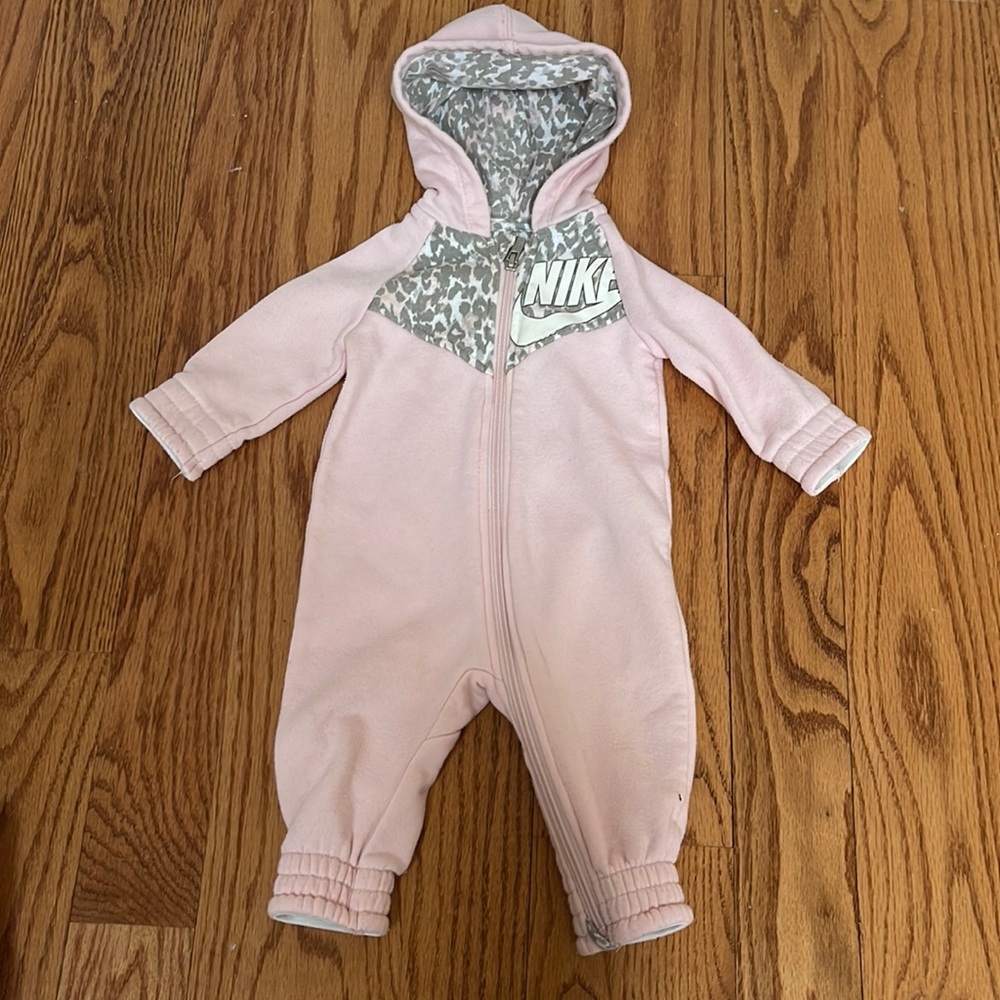USED Nike pink animal print onesie - Size 6M